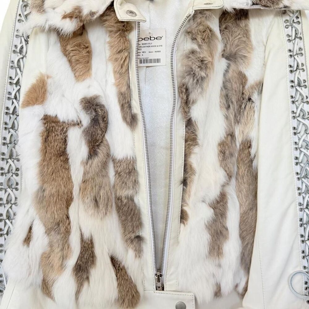 NWT Vintage Y2K Bebe Real Rabbit Fur & Leather Jacket - Size S - Picture 5 of 9